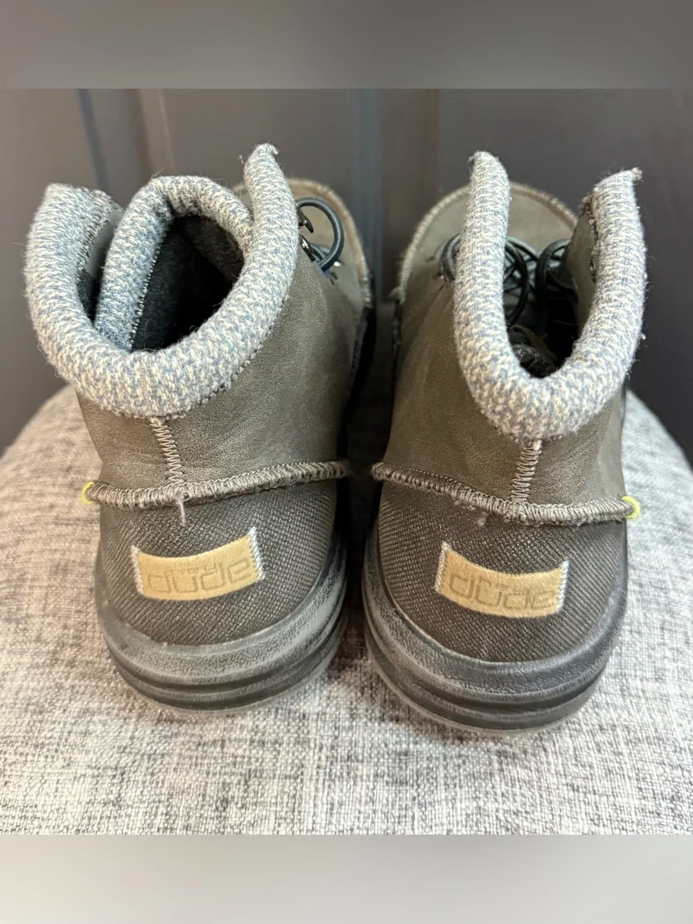Hey Dude Kids Dark Gray Suede Moccasin Boots with Knit Collar